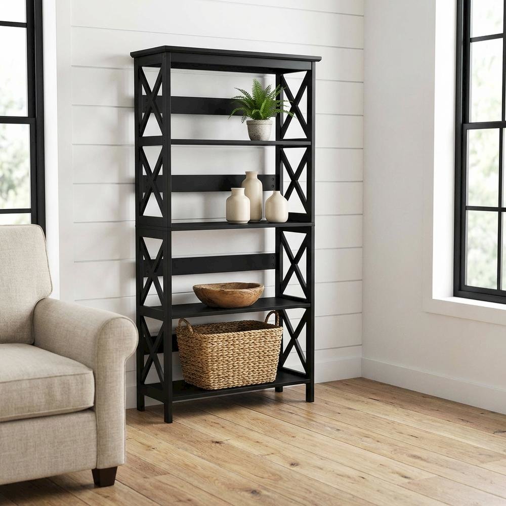 Wooden 5-Tier Bookcase with Durable Non-Lead Base Paint for Home Storage