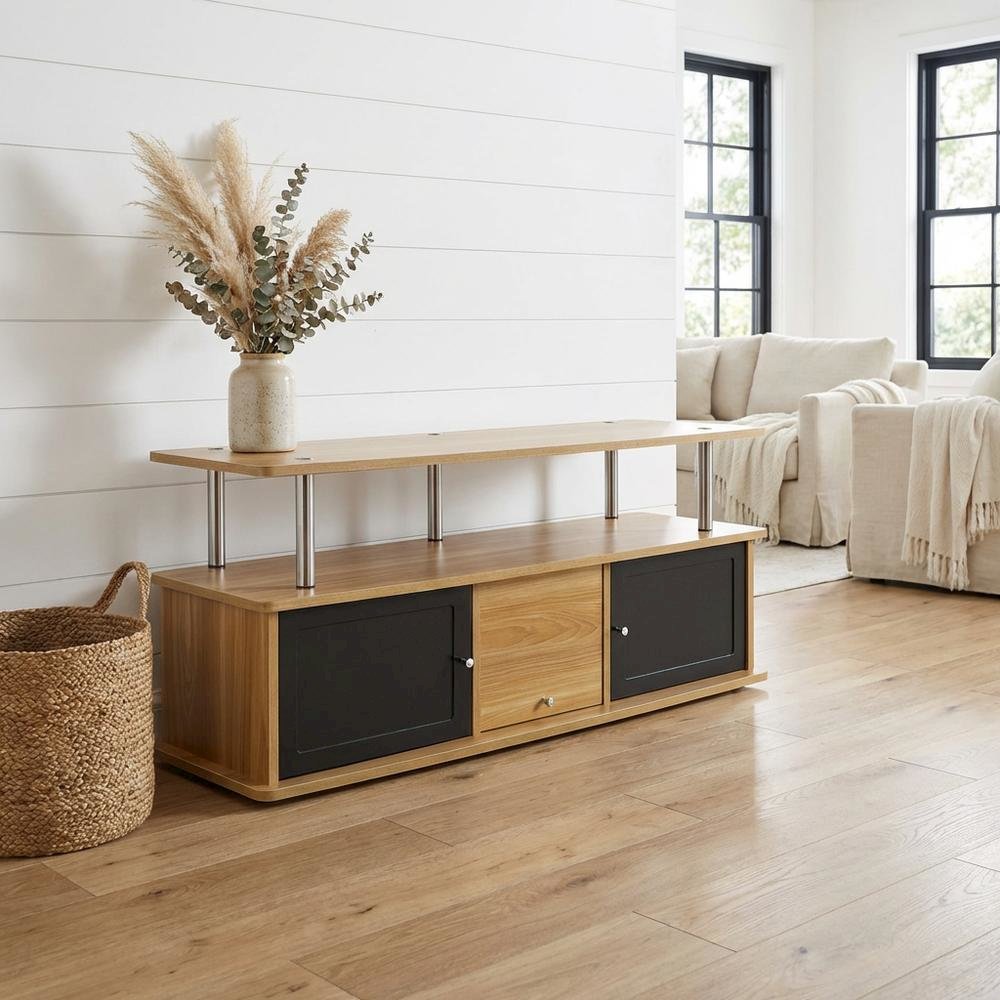 Modern Brown TV Stand with 3 Storage Cabinets and Shelf for 55-Inch TVs