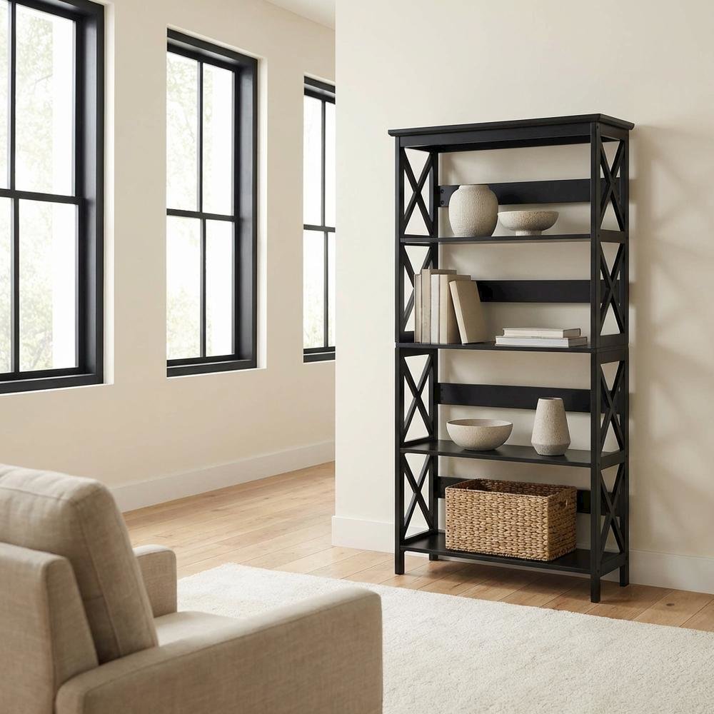 Wooden 5-Tier Bookcase with Durable Non-Lead Base Paint for Home Storage