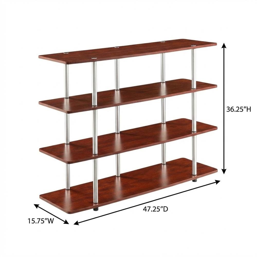 Cherry TV stand with no tools, 4-tier design, for TVs up to 55 inches