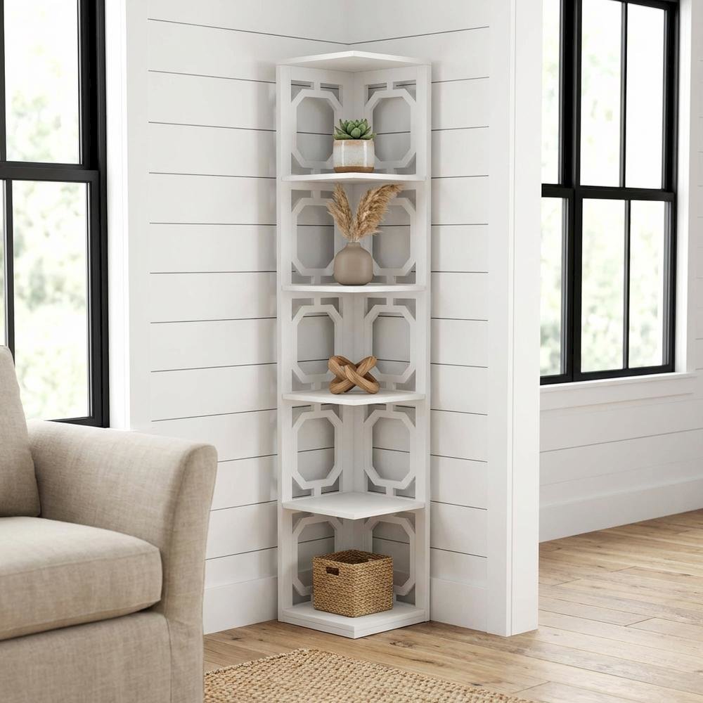 5-Tier Corner Bookcase with Durable Non-Lead Paint Finish