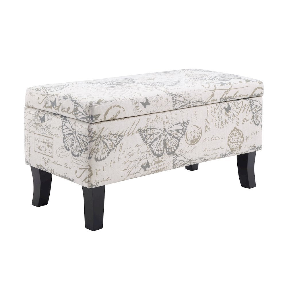 Winslow Ottoman Bench with Fabric Upholstery, White Color, Foam Cushioned Seat