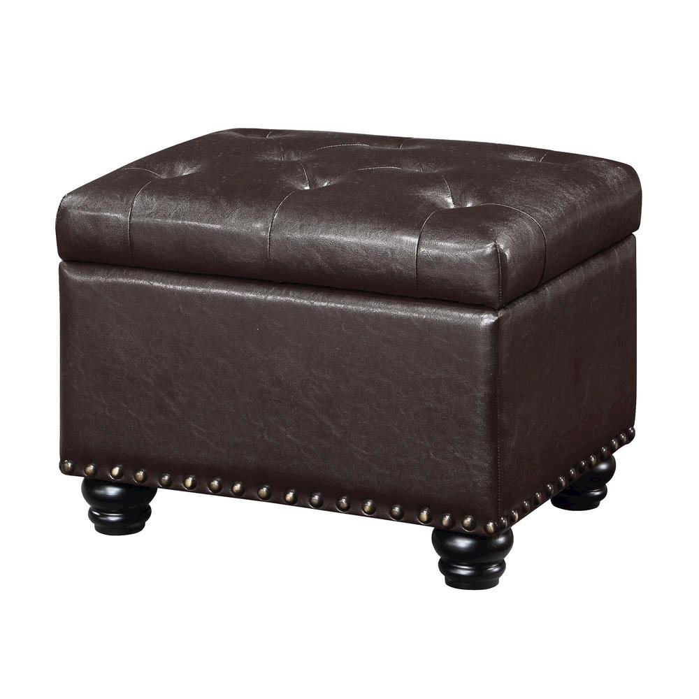 Storage Ottoman Footrest Chair in Brown Faux Leather, Pressure Hinge