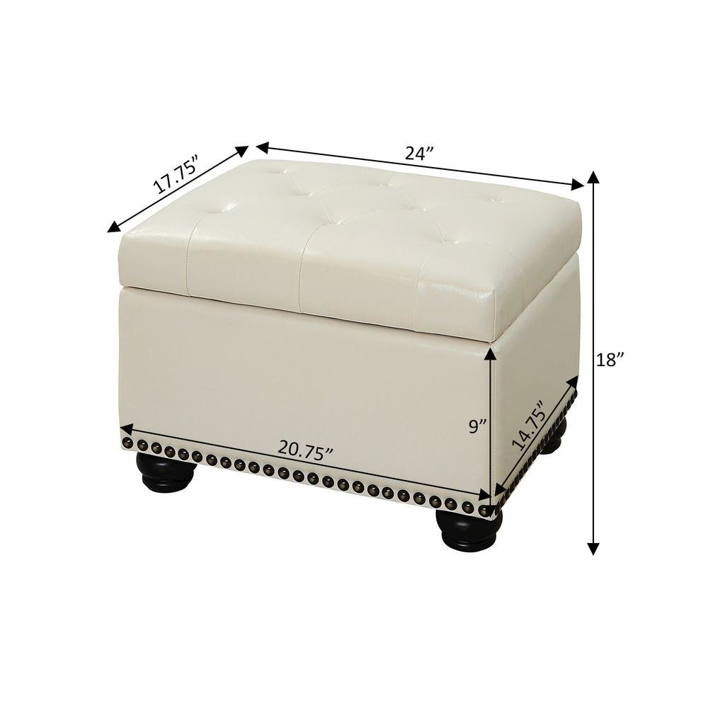 Storage Footrest Ottoman Chair, White Faux Leather, Pressure Hinge