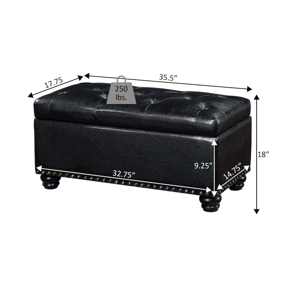 Storage Bench Ottoman in Blue Fabric, Button Tufted, Sturdy Base, 35.5-inch