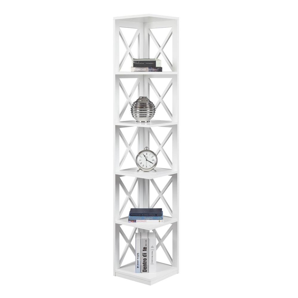 Corner Bookcase Crossed X Design with 5 Storage Shelves, Tall 63-inch Height