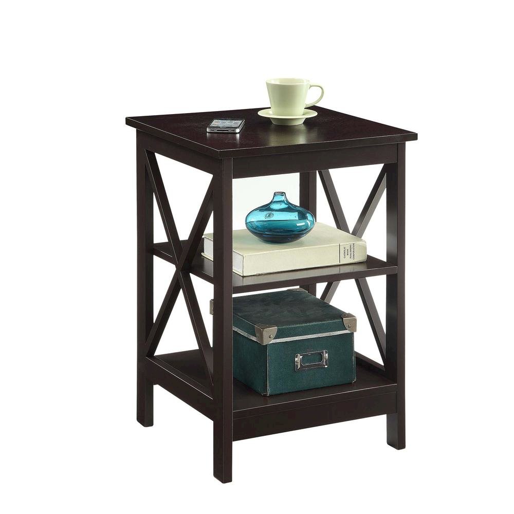 End Table, Espresso, 3 Tier Shelving, Square, Wood