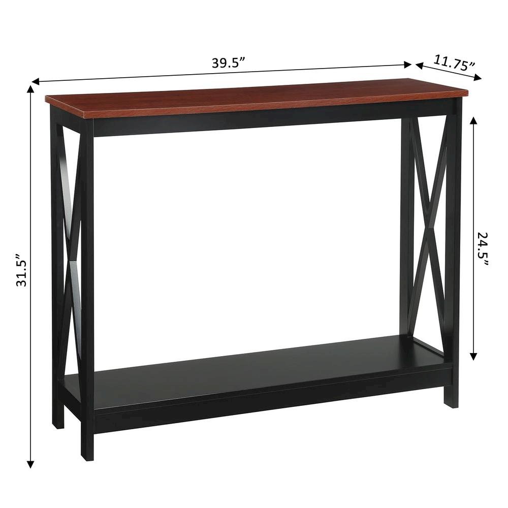 Console Table with Two Shelves in Brown Woodgrain Finish, Easy to Assemble Piece