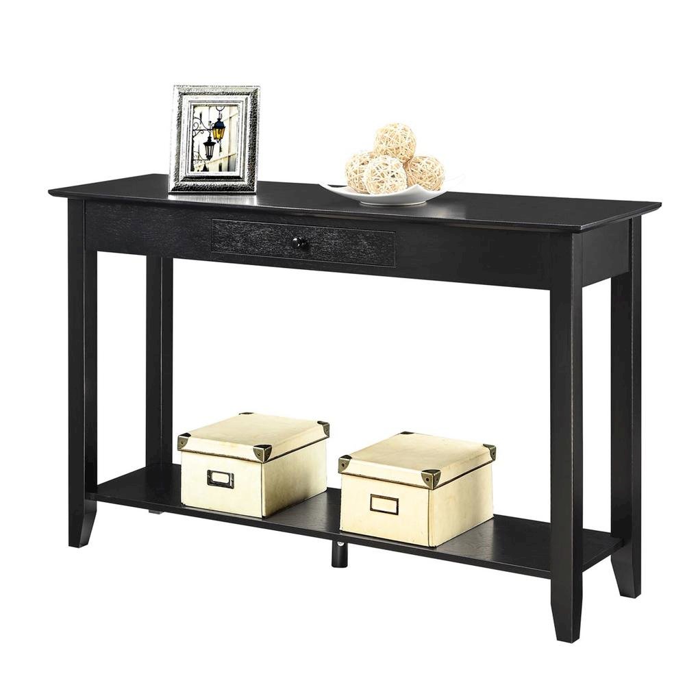 Classic Console Table, Black, Drawer, Shelf, Entryway Accent