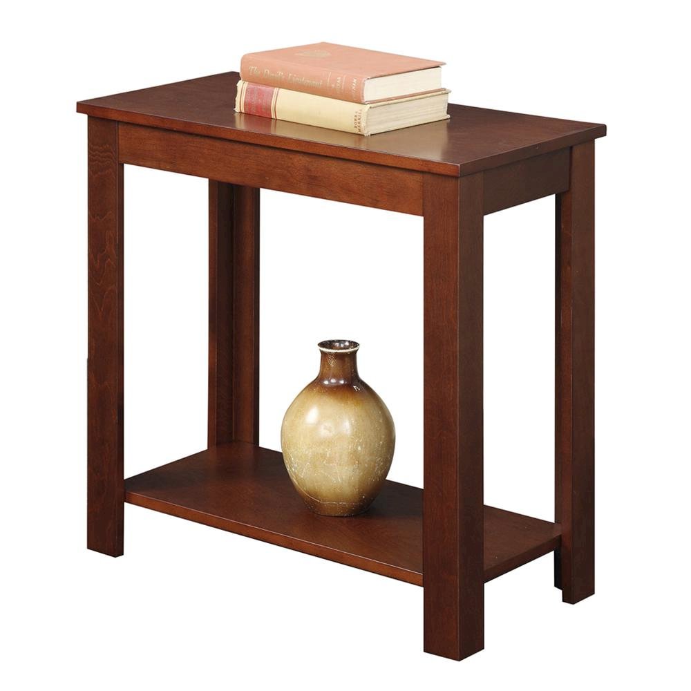 Chairside End Table, Mahogany, Bottom Shelf, Quick Setup