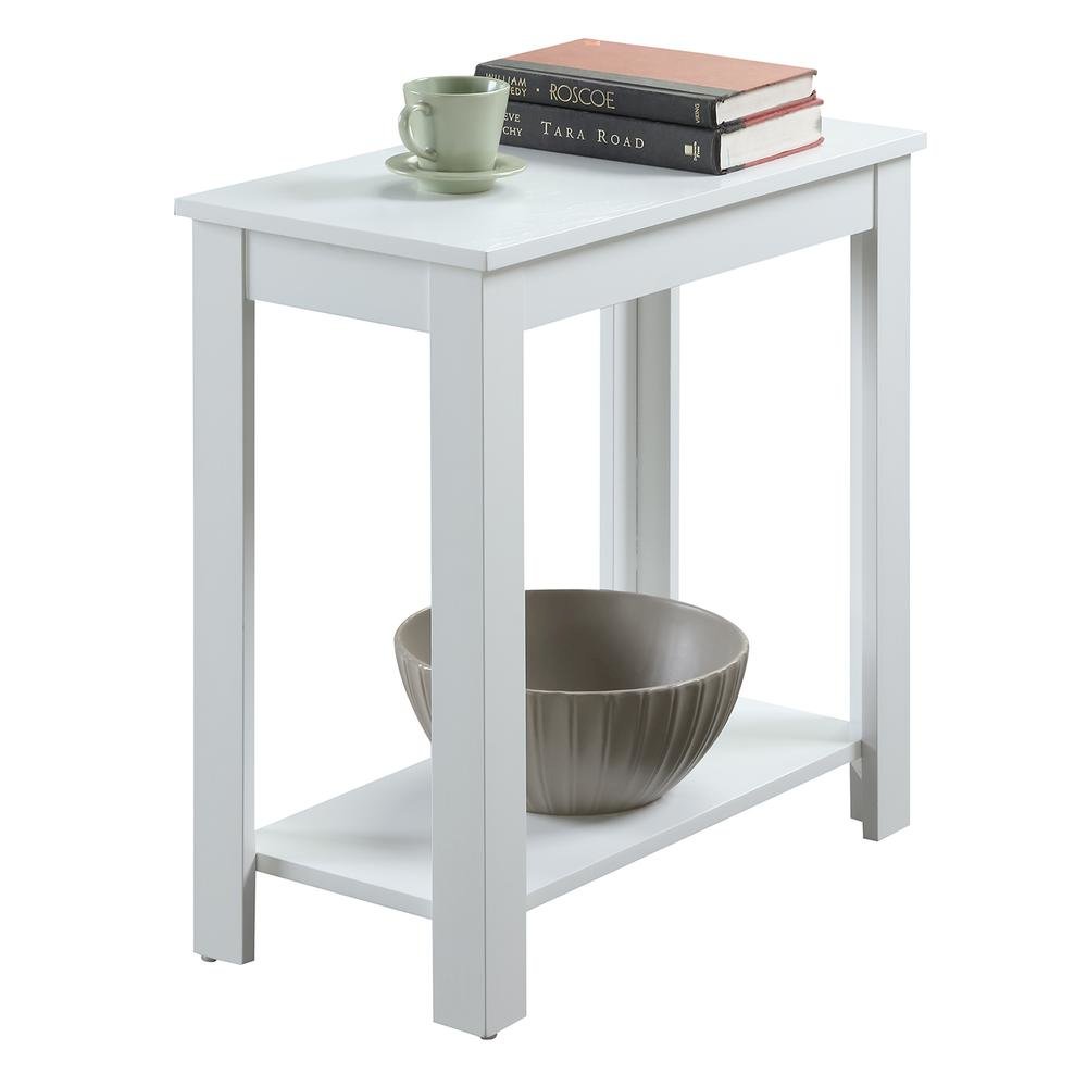 Slim Chairside Table, White, Bottom Shelf, Easy Setup
