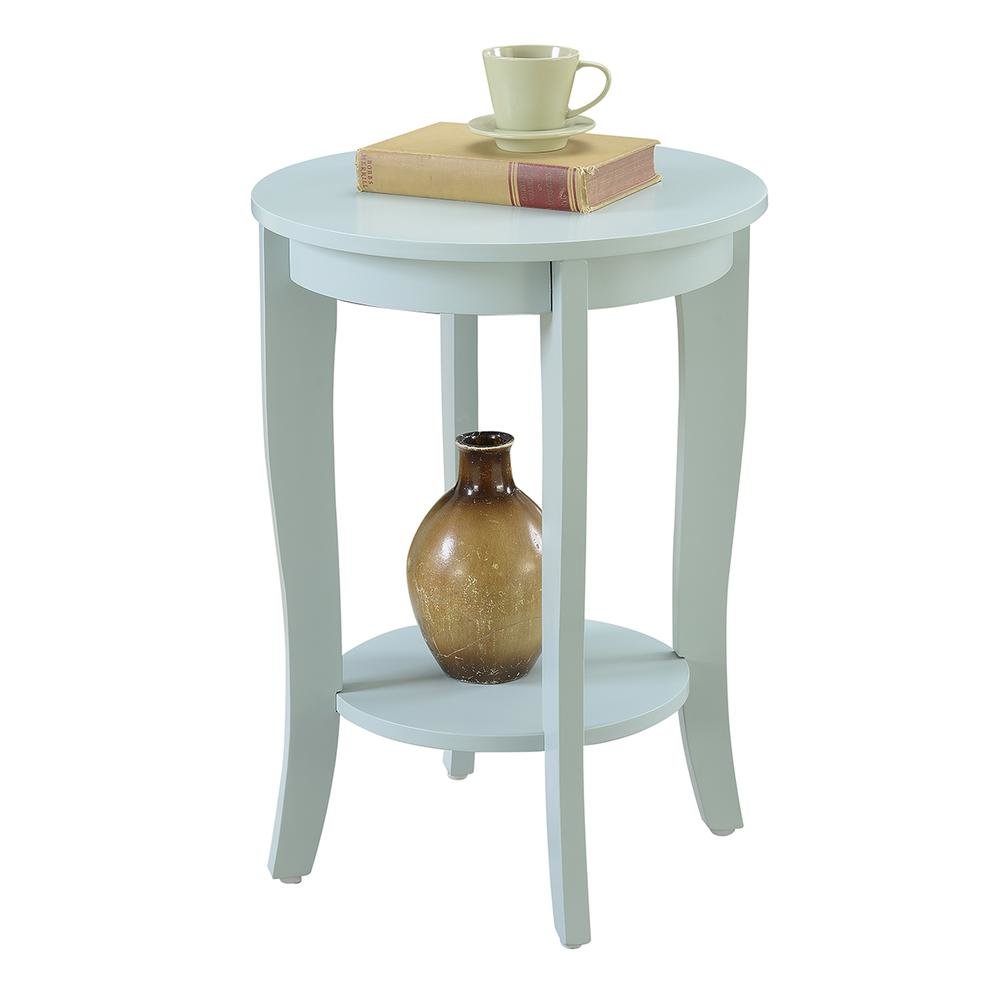 Circular End Table Modern Style, Bottom Shelf, Light Blue Finish, 17.75"