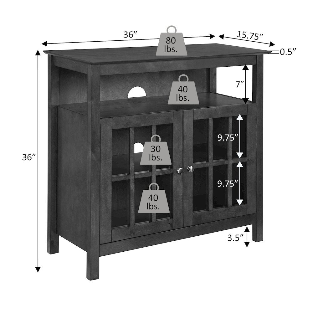 TV Stand for 40-inch TV, Cabinets with Glass Doors in Brown, 36-inch Wide