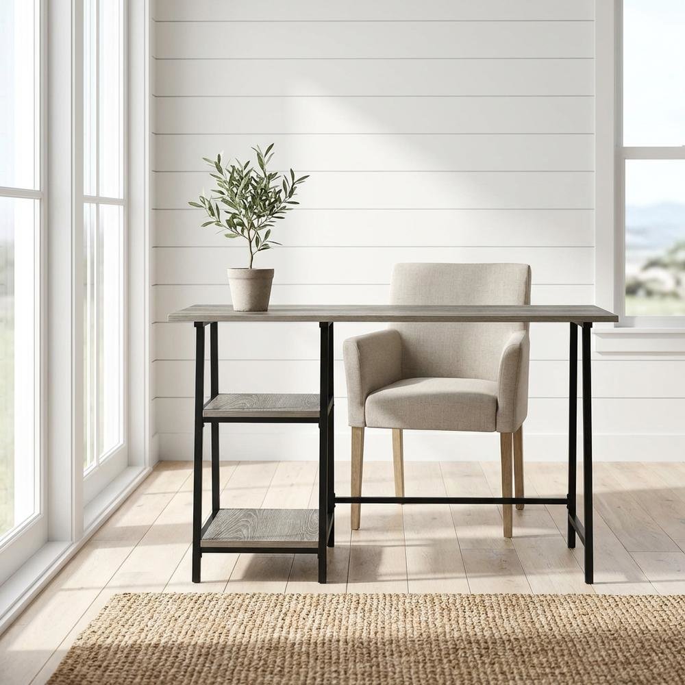 Modern Trestle Desk With Removable Shelves In Metal And Wood