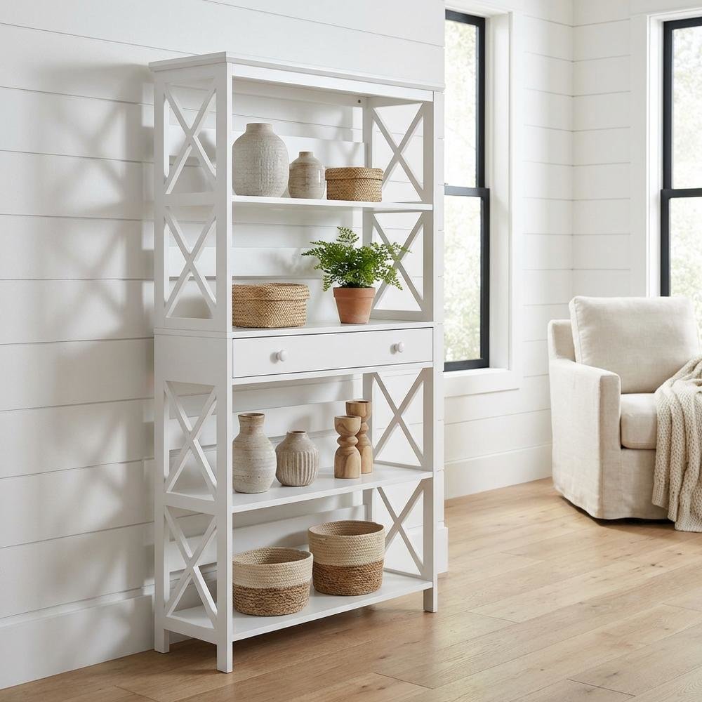 Wooden 5-Tier Bookcase with Drawer for Storage and Organization