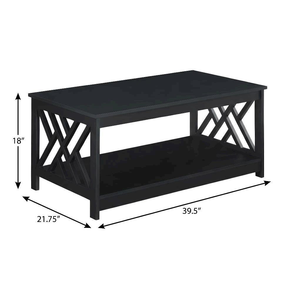 Black Coffee Table with Shelf MDF Construction Sturdy Modern Design