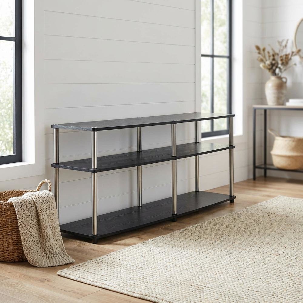 Black 3-Tier TV Stand with Particle Board and Metal Support