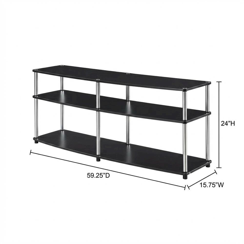 Espresso 3-Tier TV Stand, Particle Board, Steel Poles, 65-Inch Displays