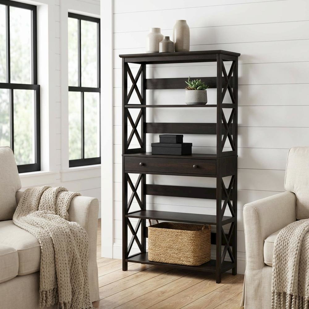 Wooden 5-Tier Bookcase with Drawer for versatile storage and organization