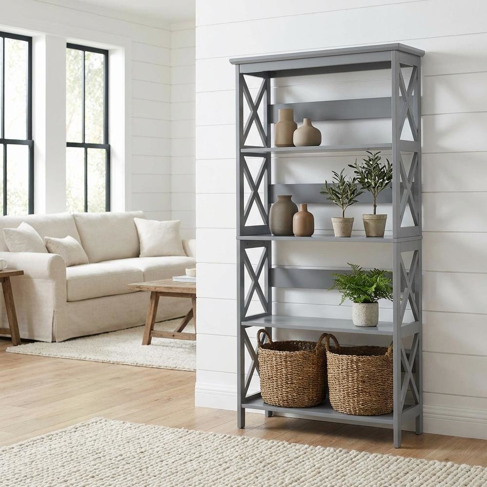 Wooden 5-Tier Bookcase in Rustic Finish with Classic Storage Design