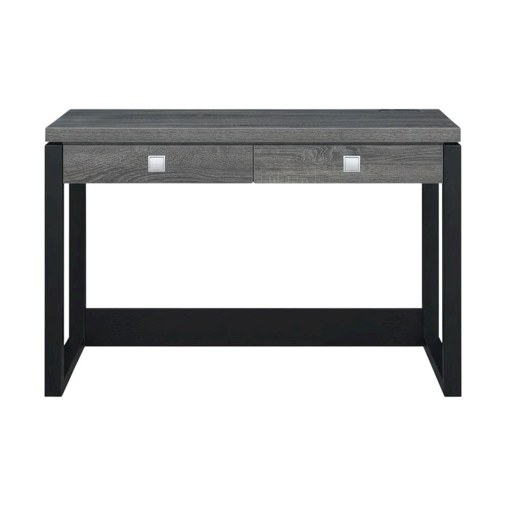 Weathered Gray And Black 2 Drawer Desk With Charging Station For Home Office