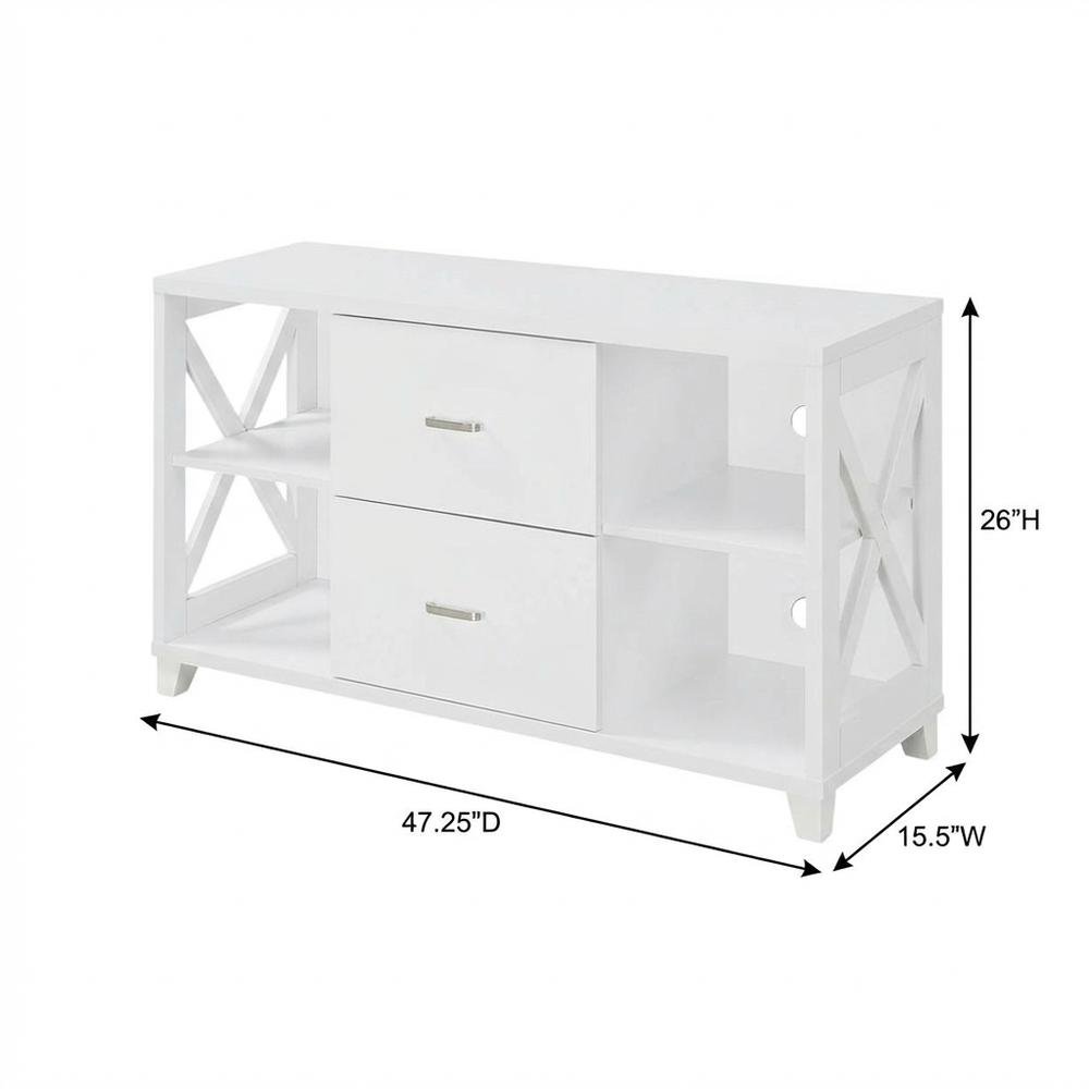 White Oxford Deluxe TV Stand, 2 Drawers, Shelves, Up to 55-Inch Screens