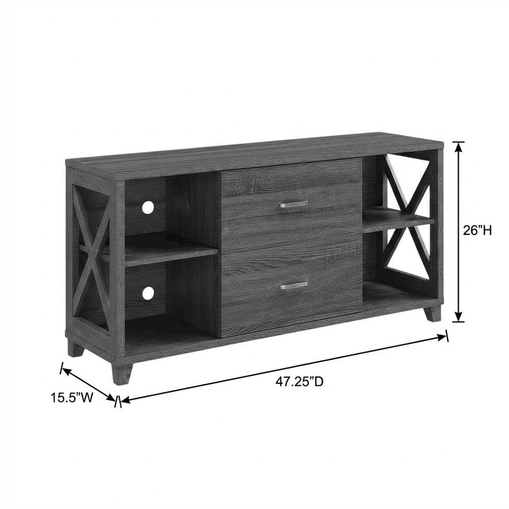 Gray Oxford Deluxe TV Stand with 2 Drawers and Shelves for 55-Inch Screens