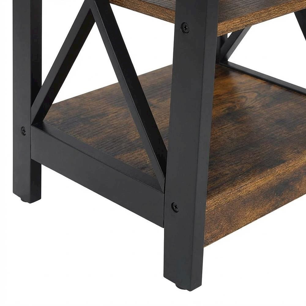Barnwood and Black Finish End Table with Shelving for Stylish Living Spaces
