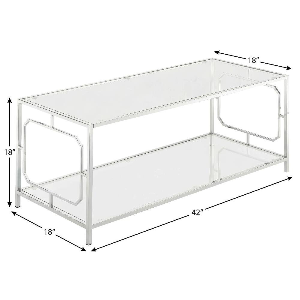Clear Glass Coffee Table with Chrome Frame and Tempered Glass Surface