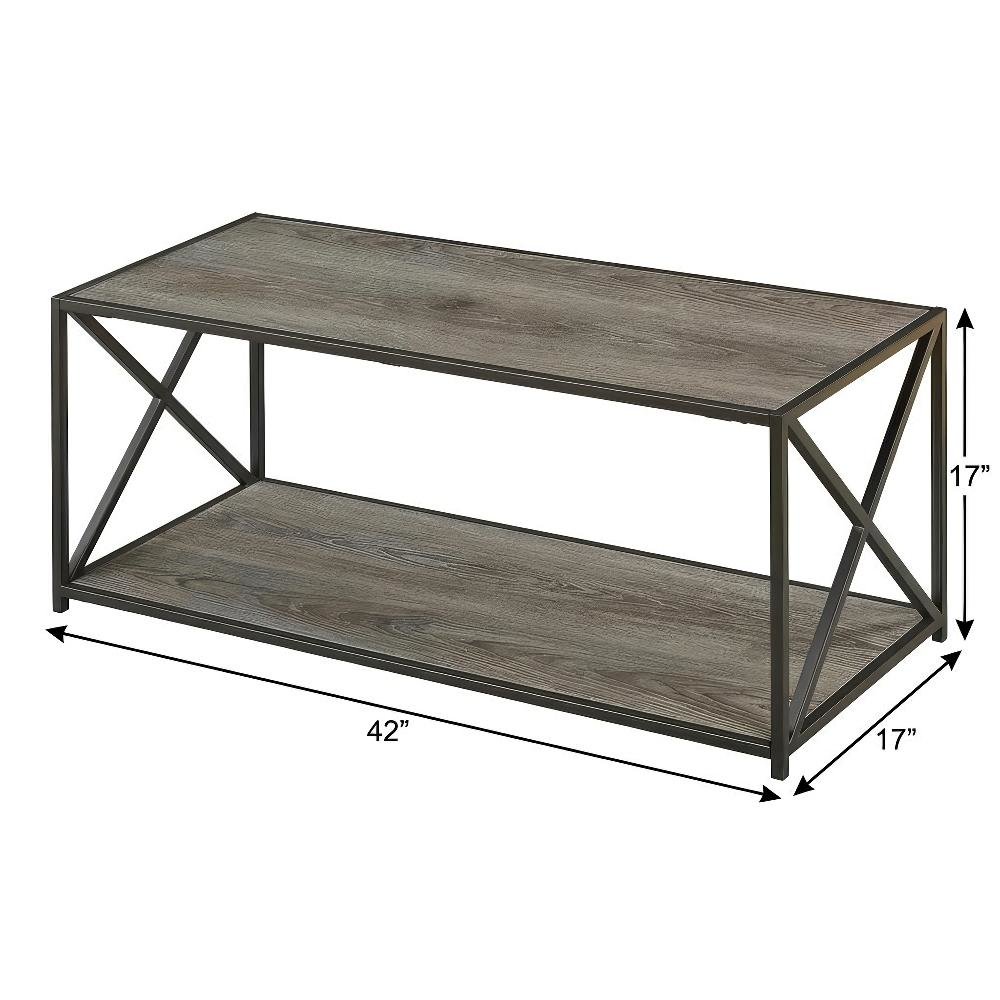 Weathered Gray Coffee Table with Particle Board Top and Sturdy Base Design