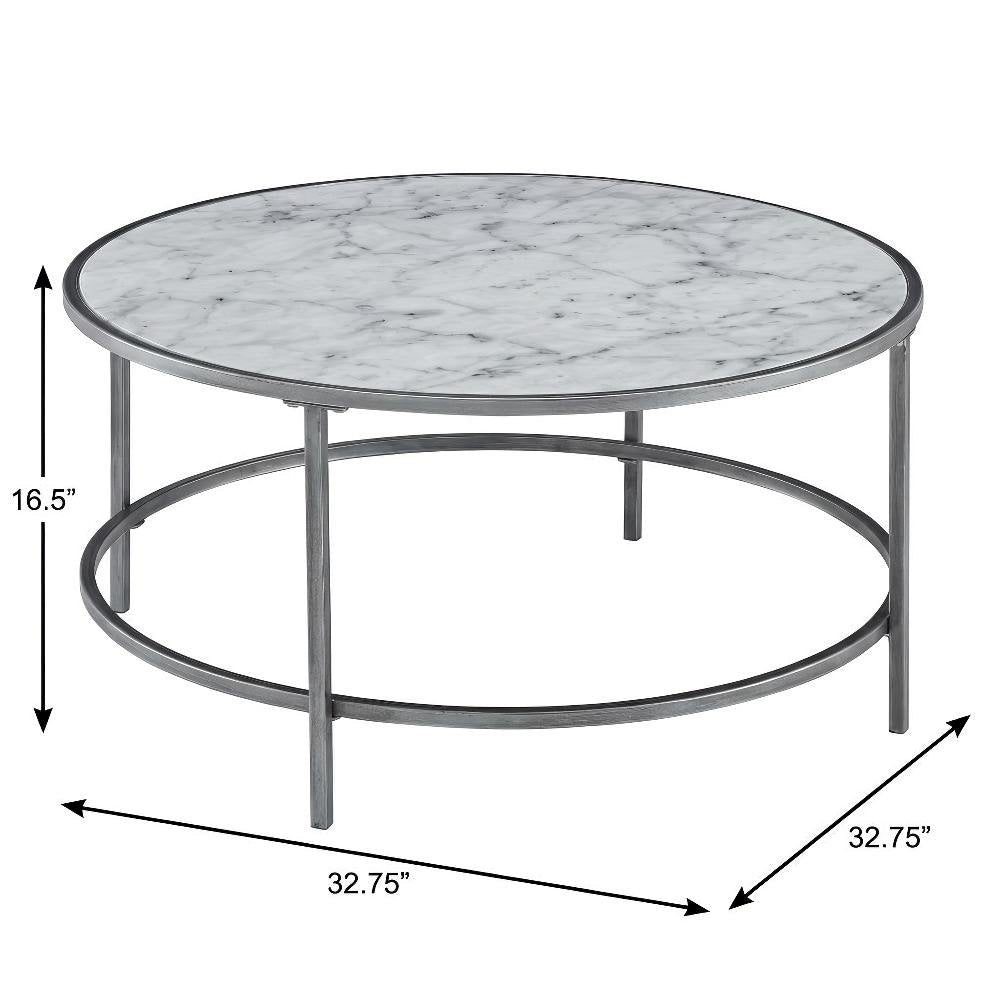 White Faux Marble Coffee Table with Silver Frame Metal Tube Design