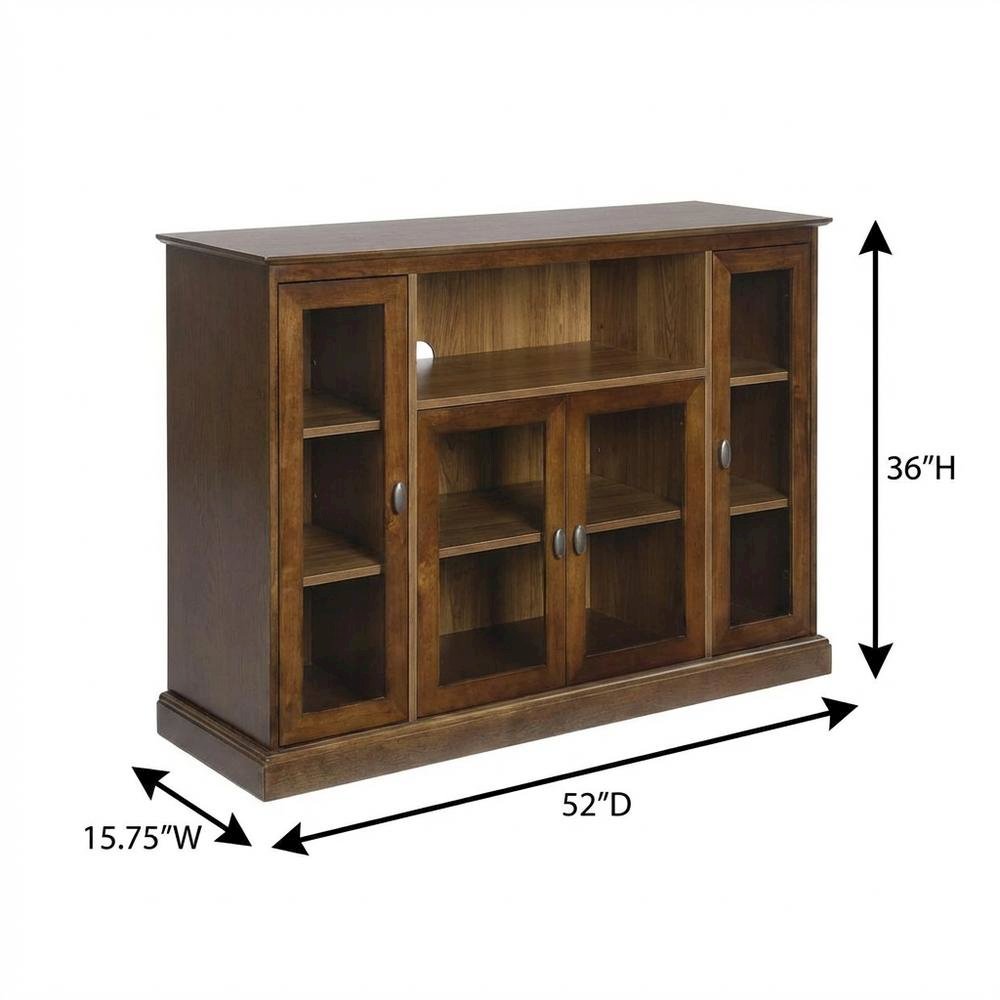 Dark Walnut TV Stand with MDF and Tempered Glass Finish for 55-Inch TVs