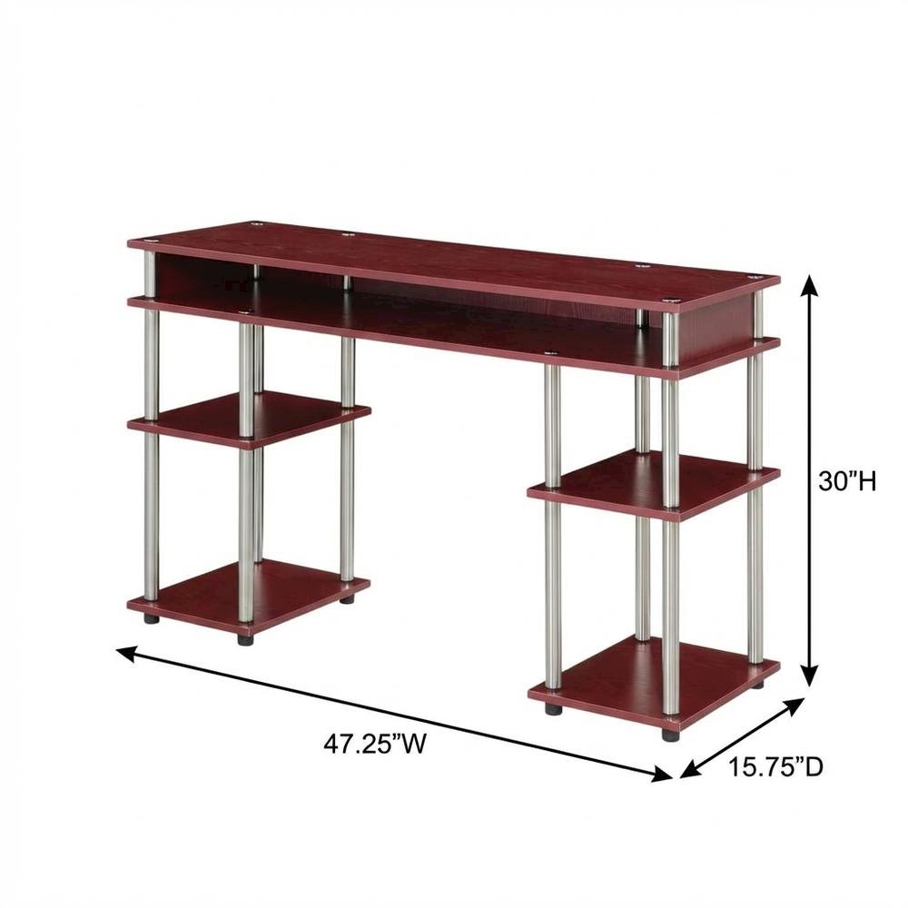 Wooden Student Desk, Shelves, Melamine Veneer And Steel Finish For Workspace