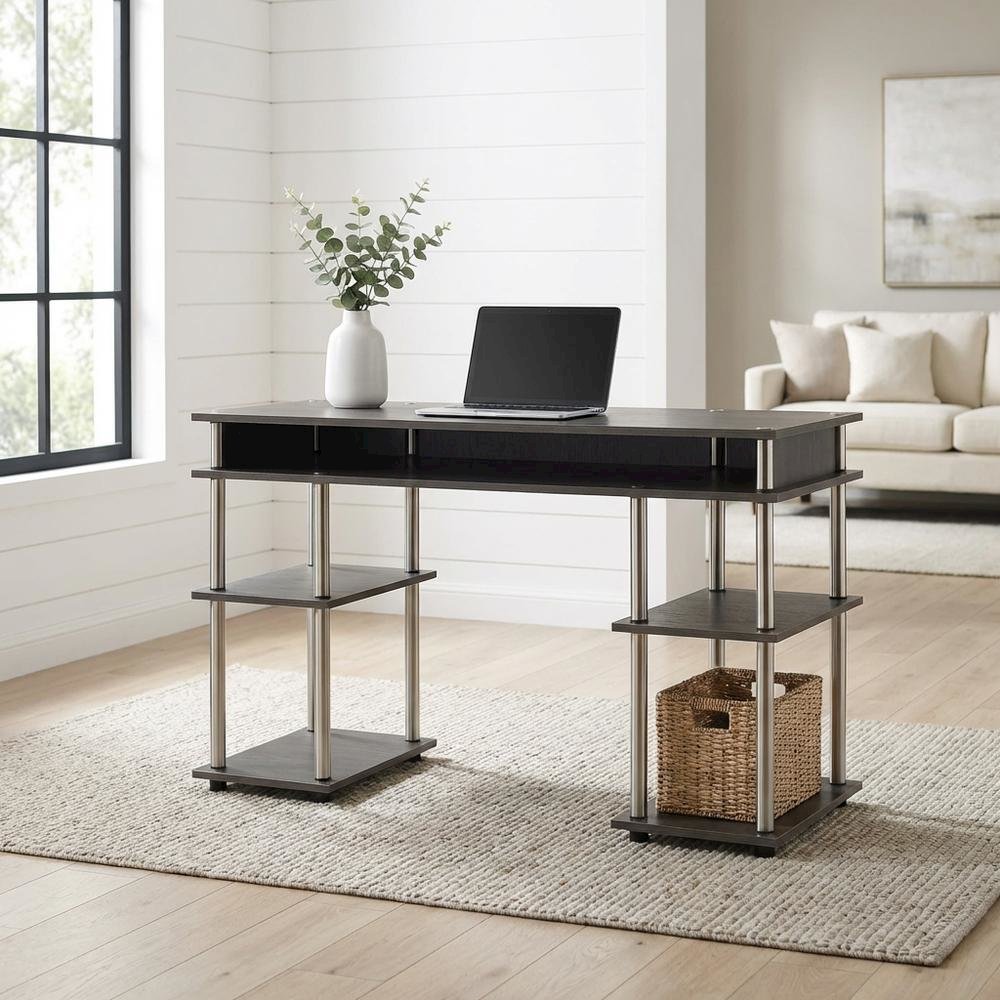 Wooden Student Desk With Melamine Surface And Steel Tube Frame For Study Space