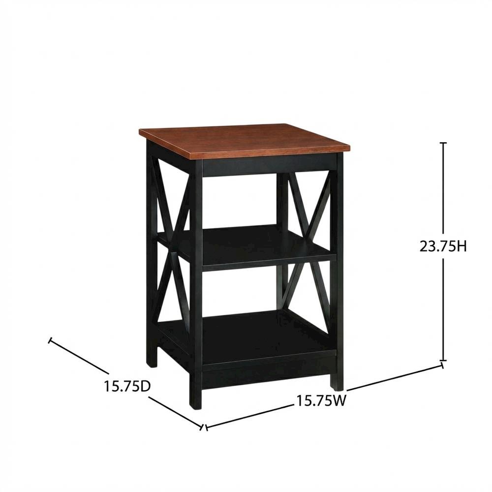 Cherry finish end table with shelves and transitional coastal style