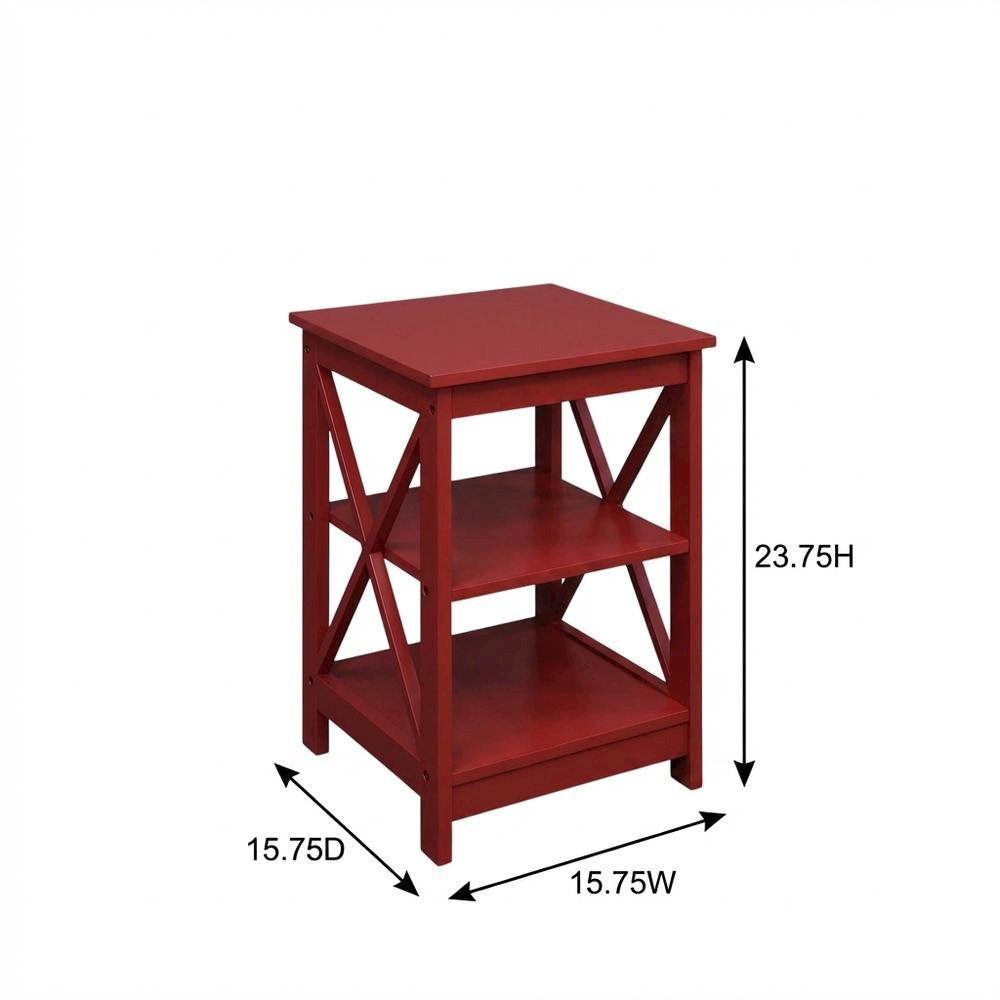 Cranberry Red End Table with Shelves and Transitional Style