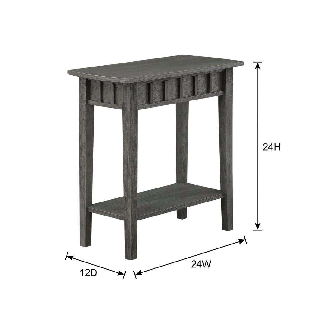 Dark Gray End Table with Shelf and Wirebrush Finish