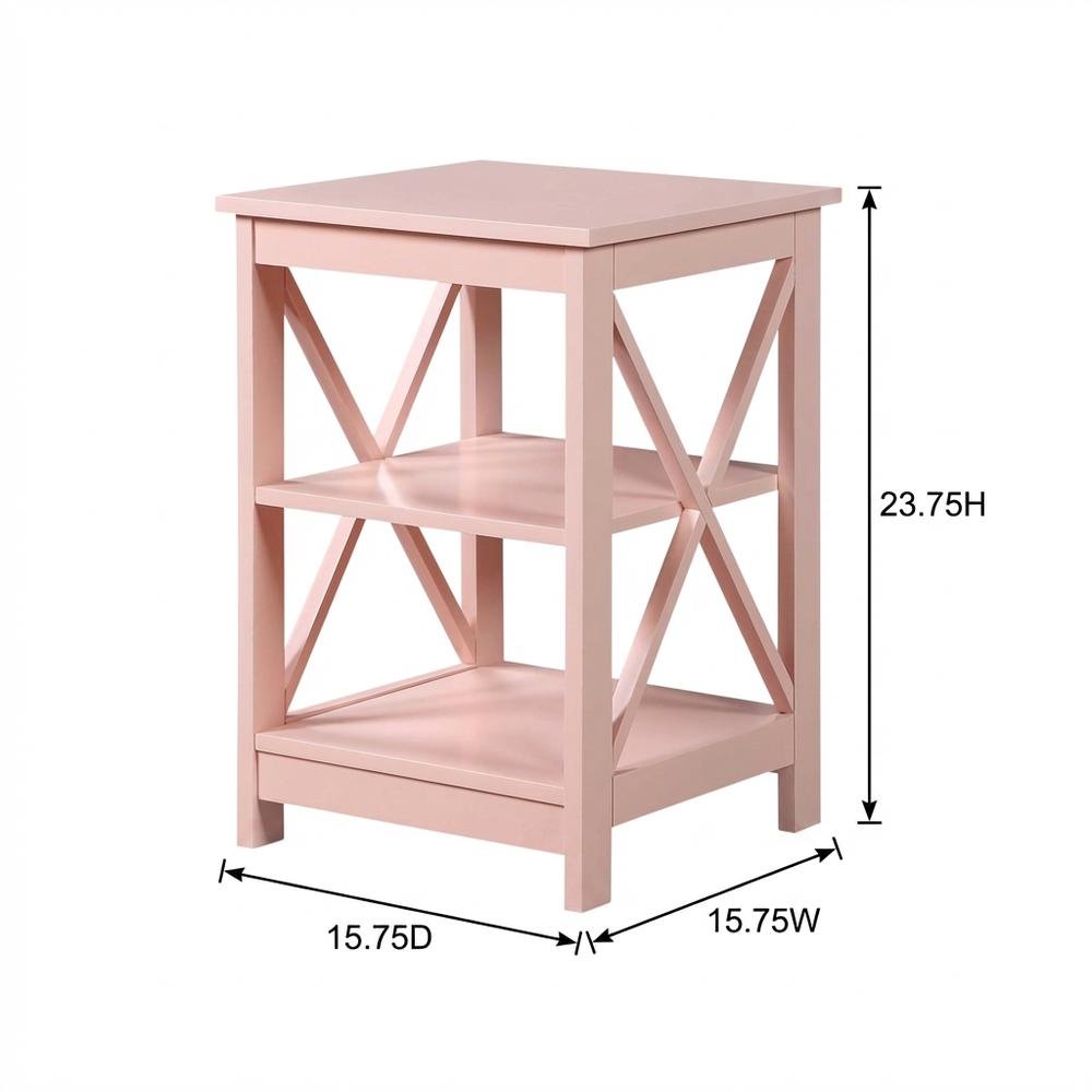 Blush Pink End Table with Shelves — Transitional Coastal Style for Living Room
