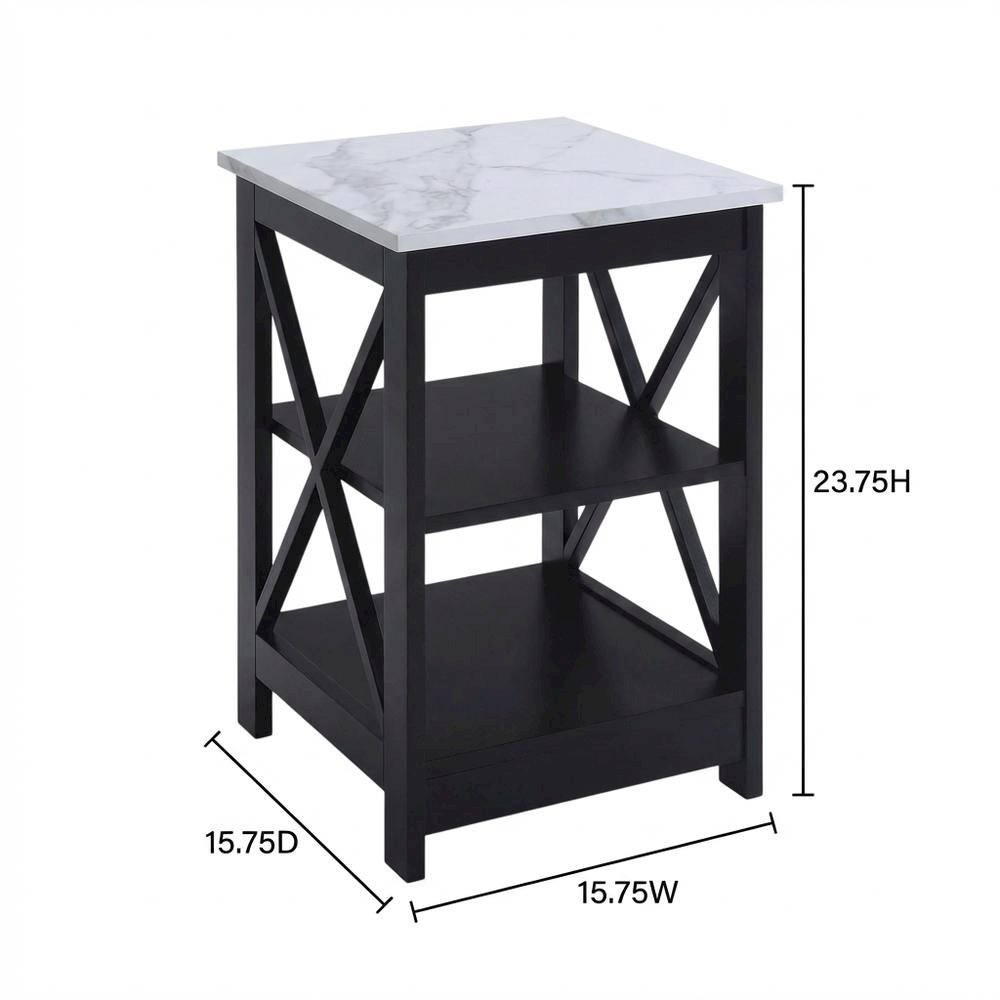 White faux marble end table with shelf for living room or bedroom use