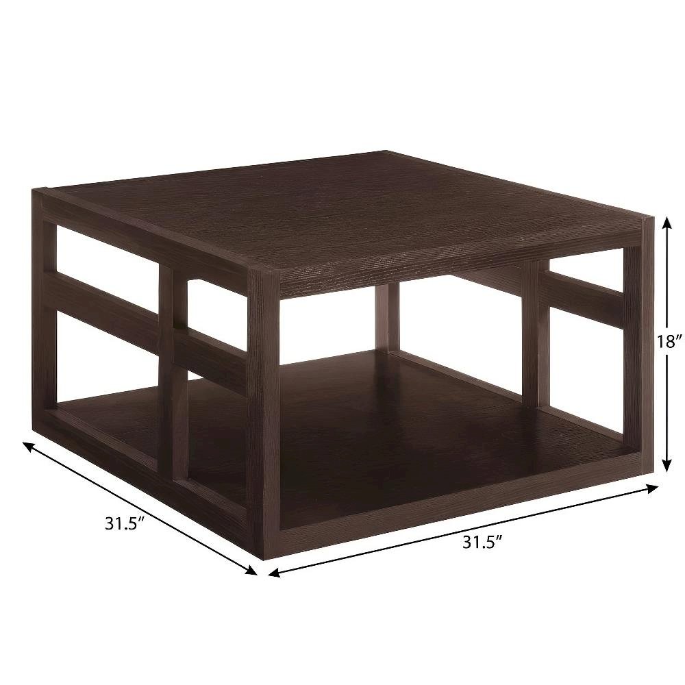 Square Coffee Table in Neutral Finish with Lower Shelf and Contemporary Design