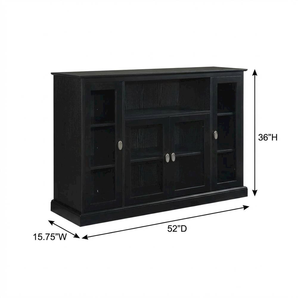 Black Highboy TV Stand with Storage Cabinets and Shelves for 55-Inch TVs