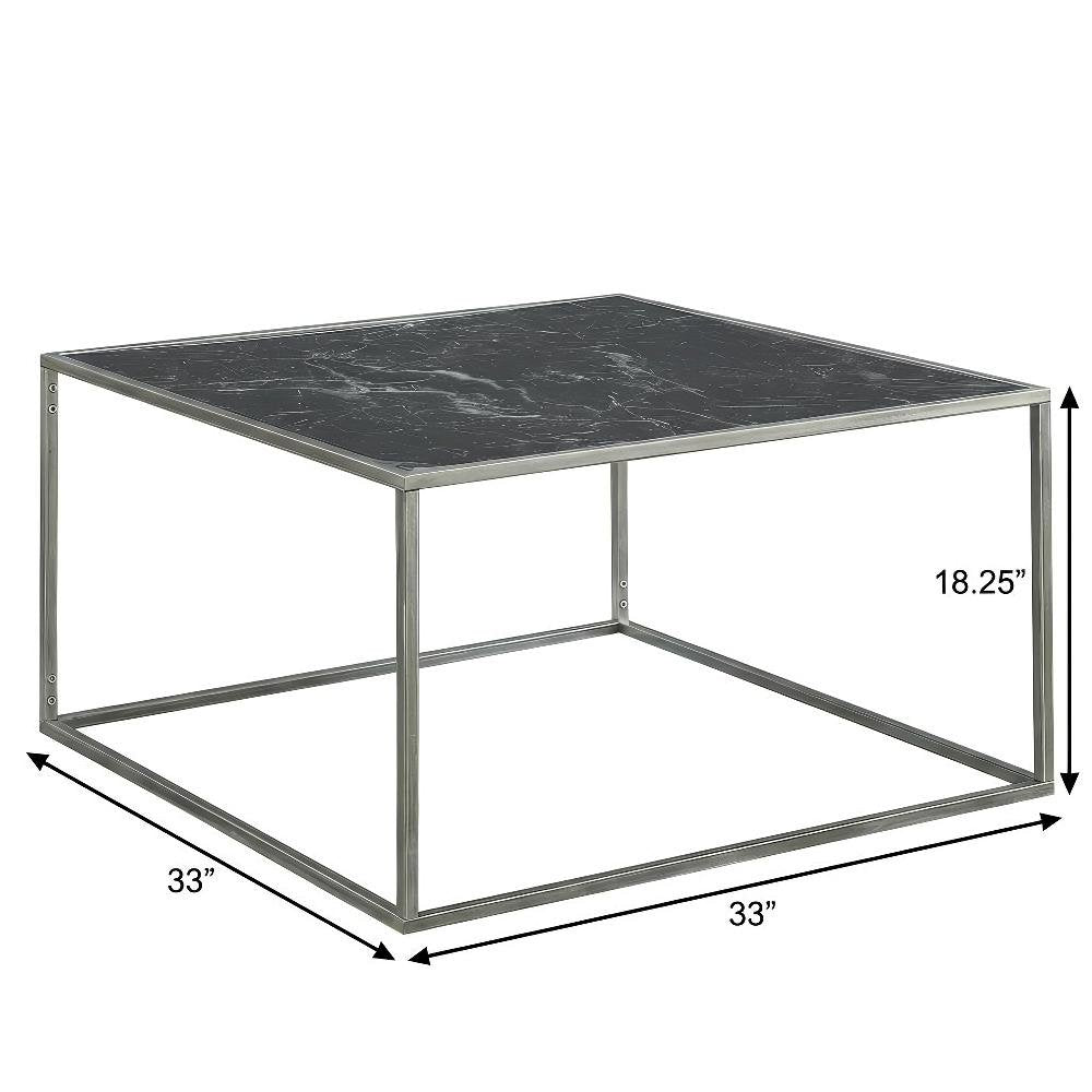 Black Faux Marble Coffee Table with Silver Legs MDF Top Stylish Design