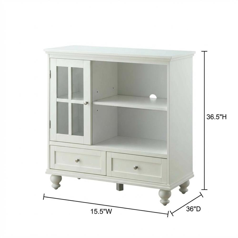 White Solid Wood Pine TV Stand with Ash Veneer and Tempered Glass accents