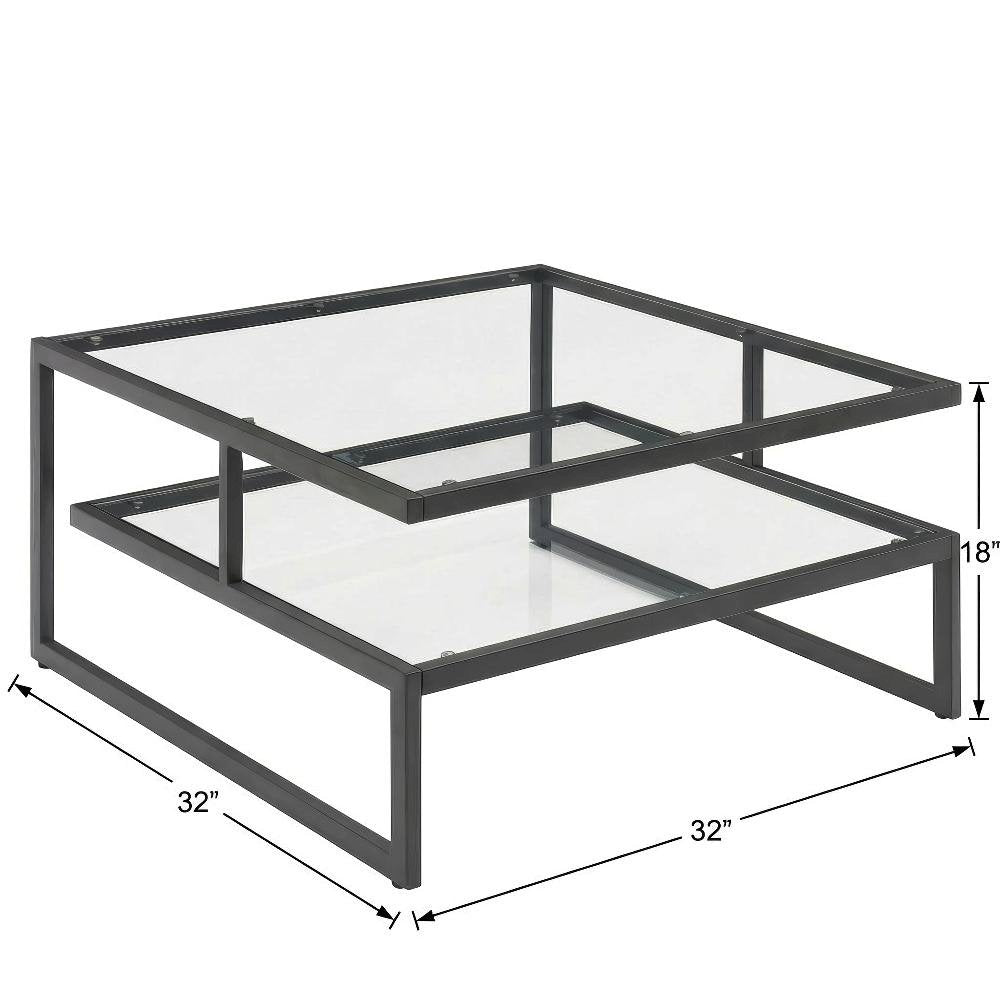 Glass Coffee Table, Charcoal Gray Frame Tempered Glass Top Contemporary Design
