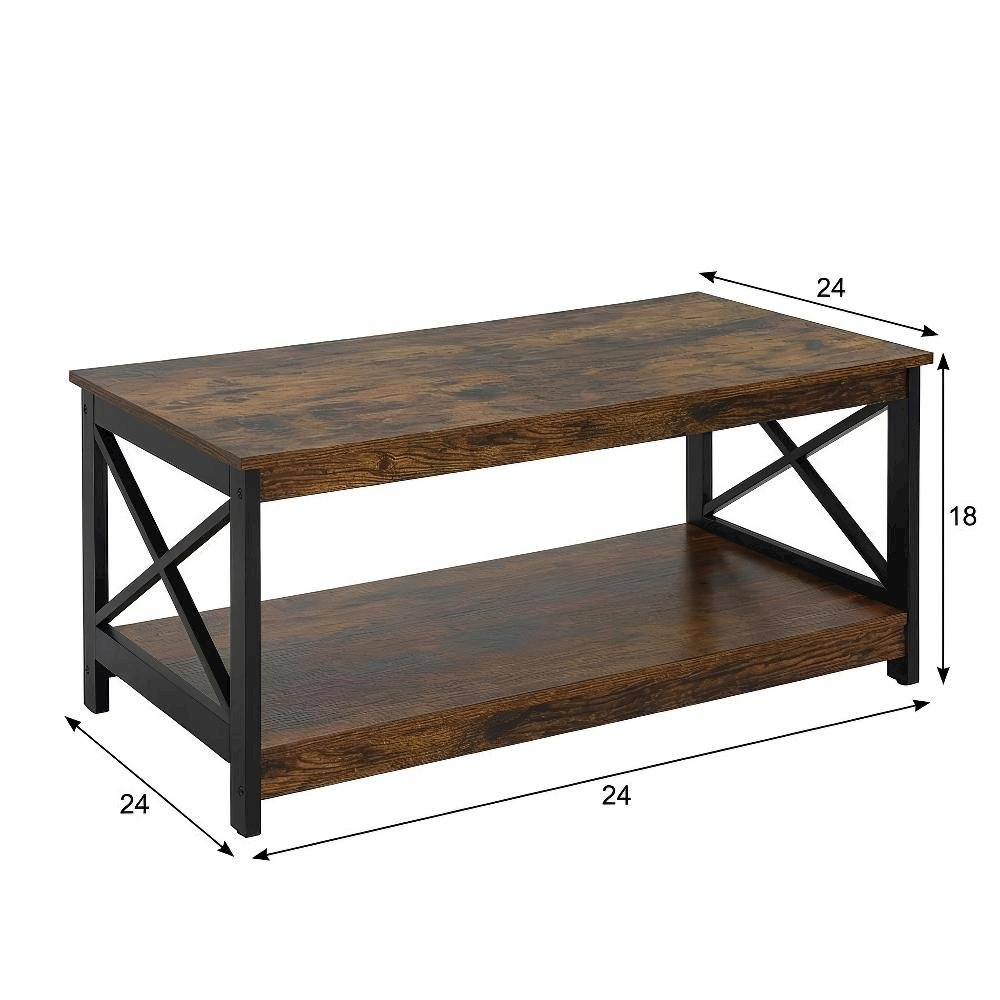 Barnwood Black Coffee Table with Shelf MDF Surface and Storage Space