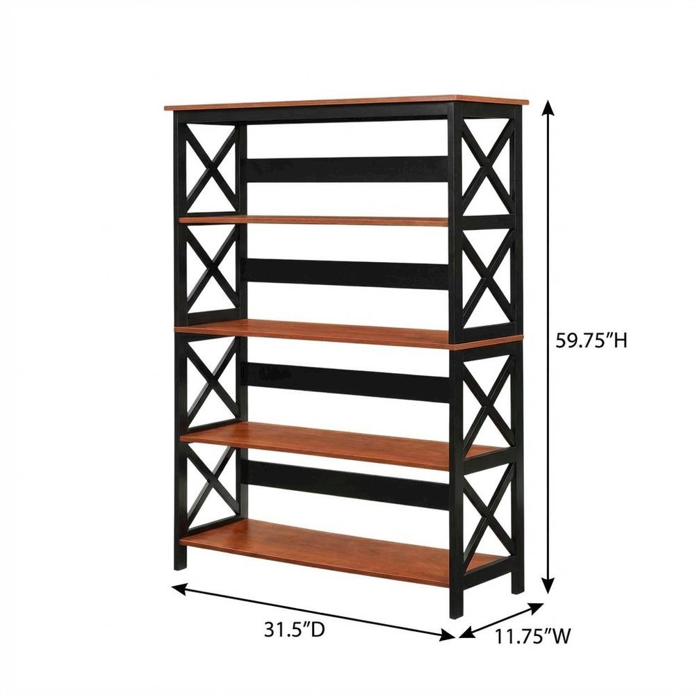 Wooden 5-Tier Bookcase with Durable Non-Lead Base Paint for Home Office Storage