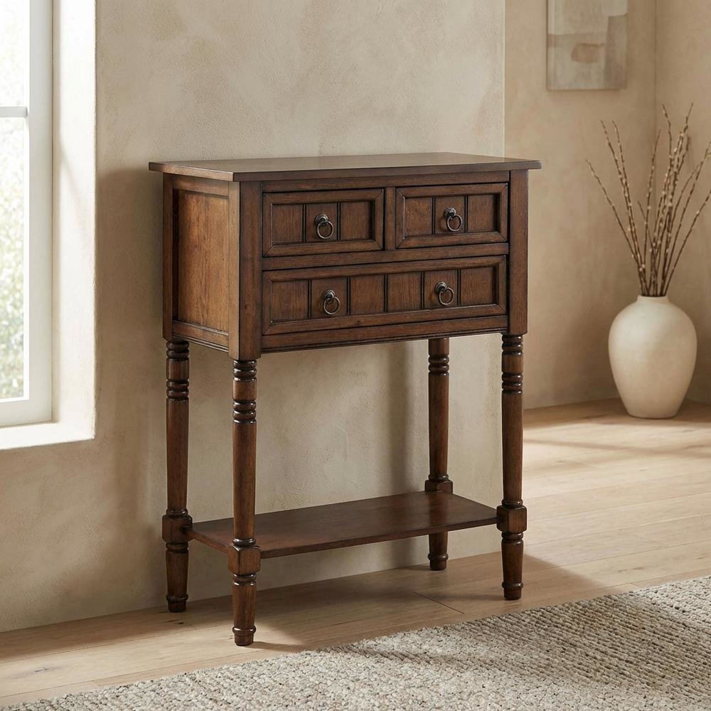 Brown Hall Table, MDF Dark Oak Finish, Slim Entryway Console