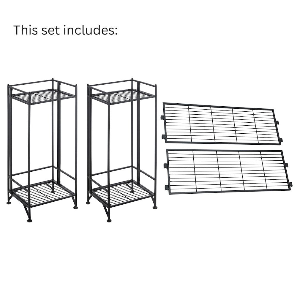 Xtra Storage 2 Tier Tall Folding Metal Shelves with Set of 2
