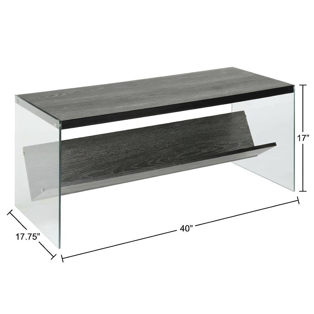 Glass Coffee Table with Shelf in Clear Contemporary Design and Sturdy Build