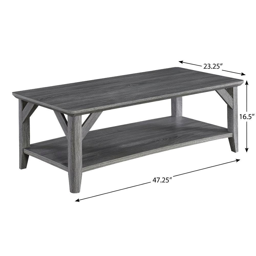 Gray Coffee Table with Shelf and Sturdy Frame for Living Room Storage Surface